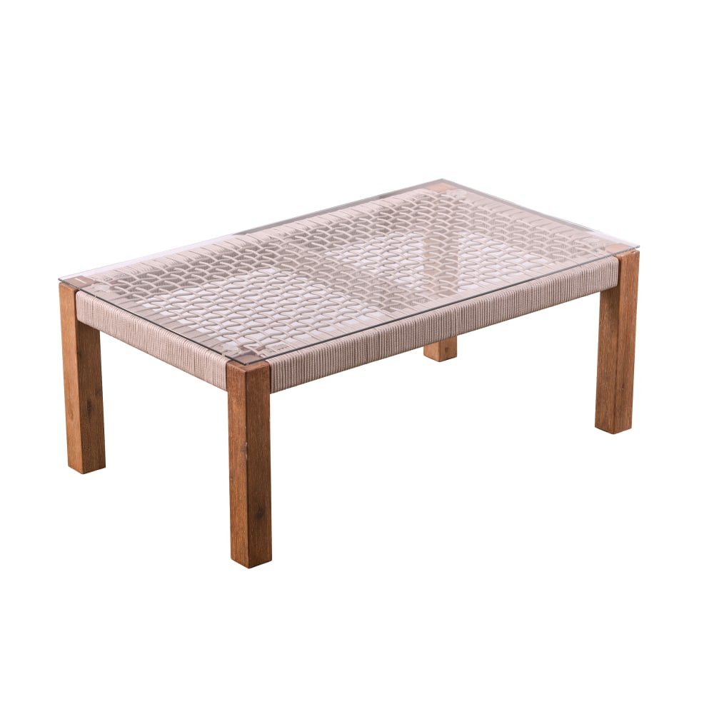 SEI Furniture Brendina Outdoor Glass-Top Cocktail Table, 15-3/4inH x 39-1/2inW x 23-3/4inD, Natural