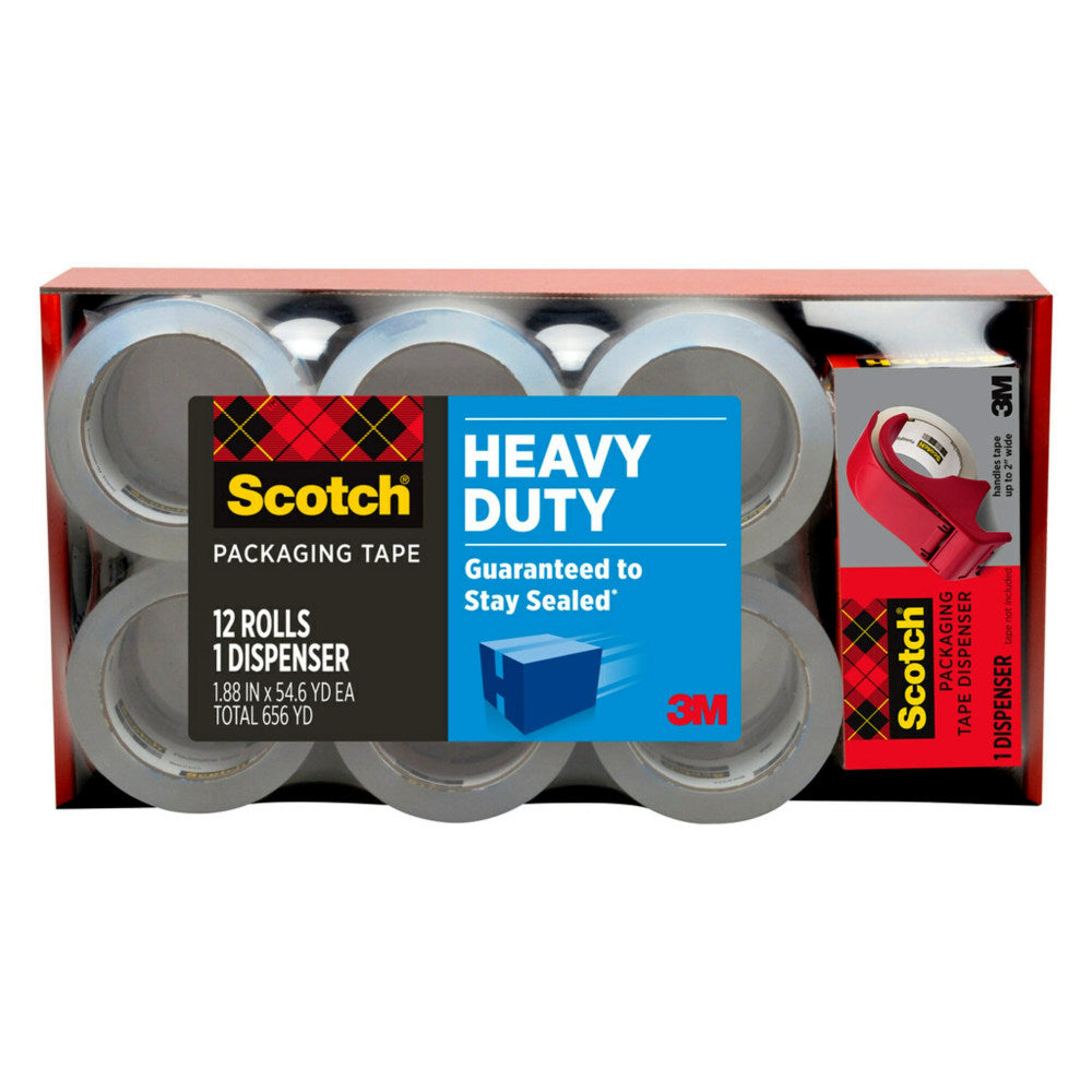 Scotch Heavy-Duty Shipping Packing Tape With Dispenser, 1-7/8in x 54.6 Yd., Pack Of 12 Rolls