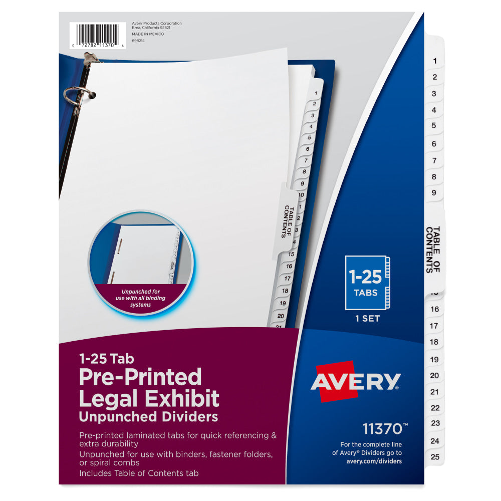 Avery Premium Collated Legal Dividers Avery Style, Side-Tab, 1-25 & Table Of Contents, 8-1/2in x 11in