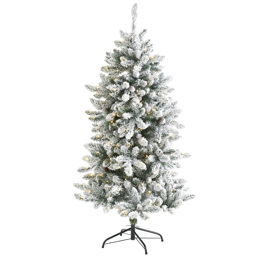 Nearly Natural Flocked Livingston Fir Artificial Christmas Tree, 5'