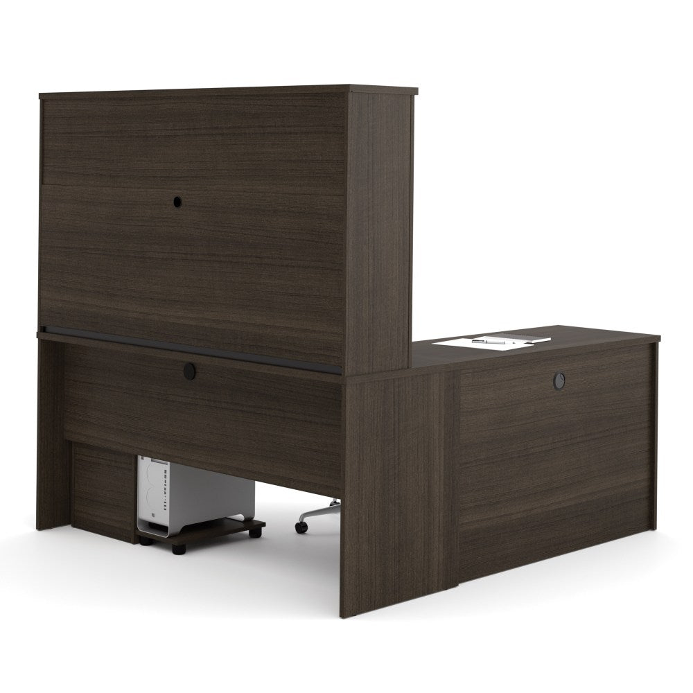 Bestar Embassy 66inW L-Shaped Corner Desk With 2 Pedestals And Hutch, Dark Chocolate