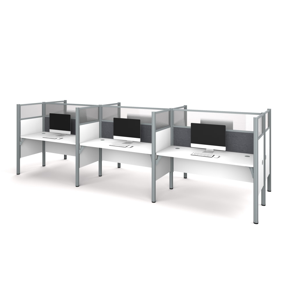 Bestar Pro-Biz 183inW 6-Person Computer Desk Office Cubicles With Tack Boards And High Privacy Panels, Gray/White