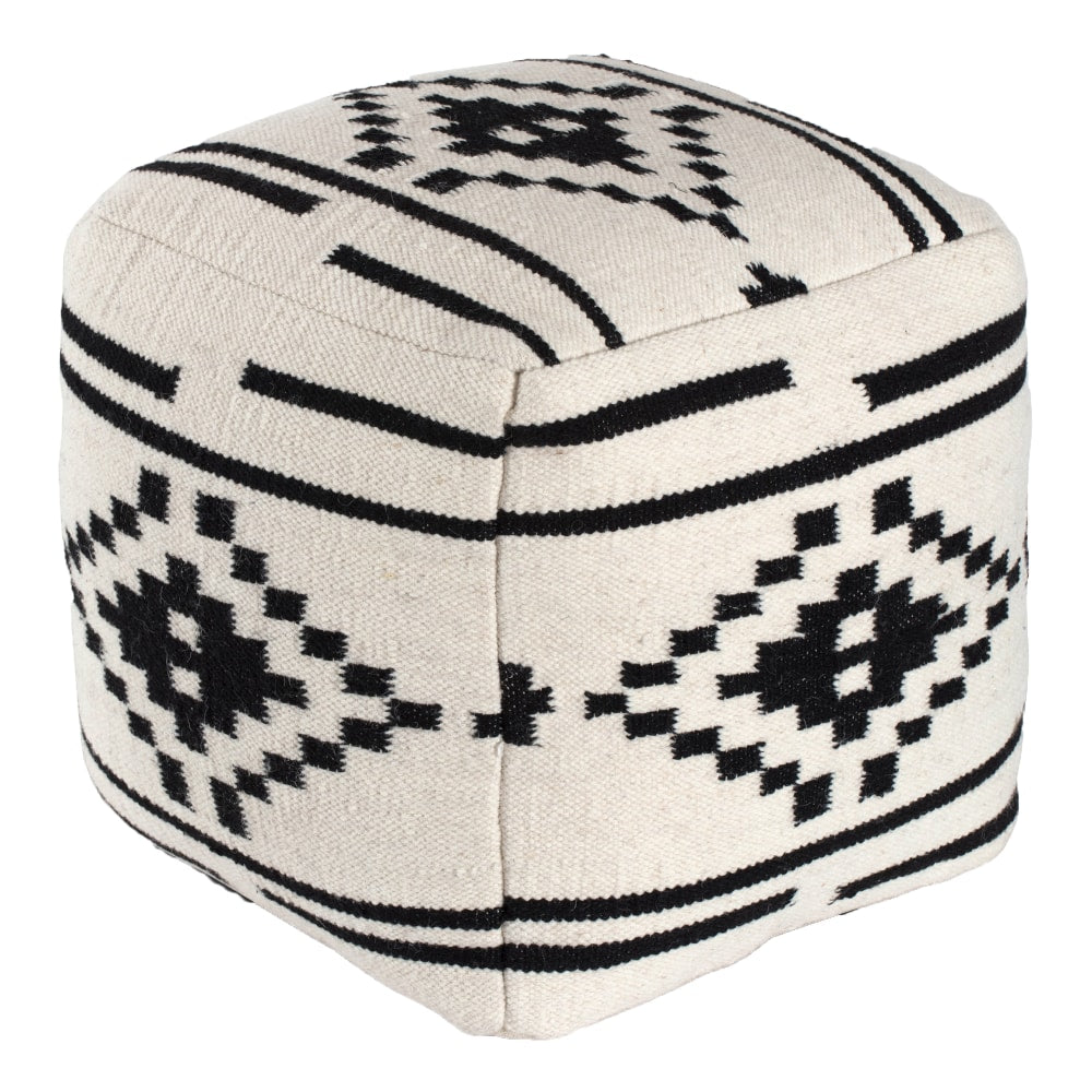 Anji Mountain Noir Noor Pouf Ottoman, Ivory/Black