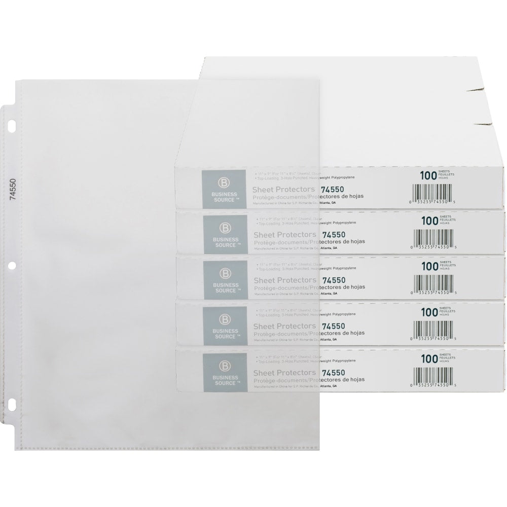 Business Source Top-Loading Poly Sheet Protectors - 3.2 mil Thickness - For Letter 8 1/2in x 11in Sheet - 3 x Holes - Ring Binder - Rectangular - Clear - Polypropylene - 500 / Carton