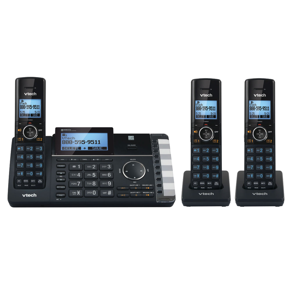 VTech DS6251-3 DECT 6.0 Expandable 2-Line Cordless Phone With Answering System, 80-1401-00