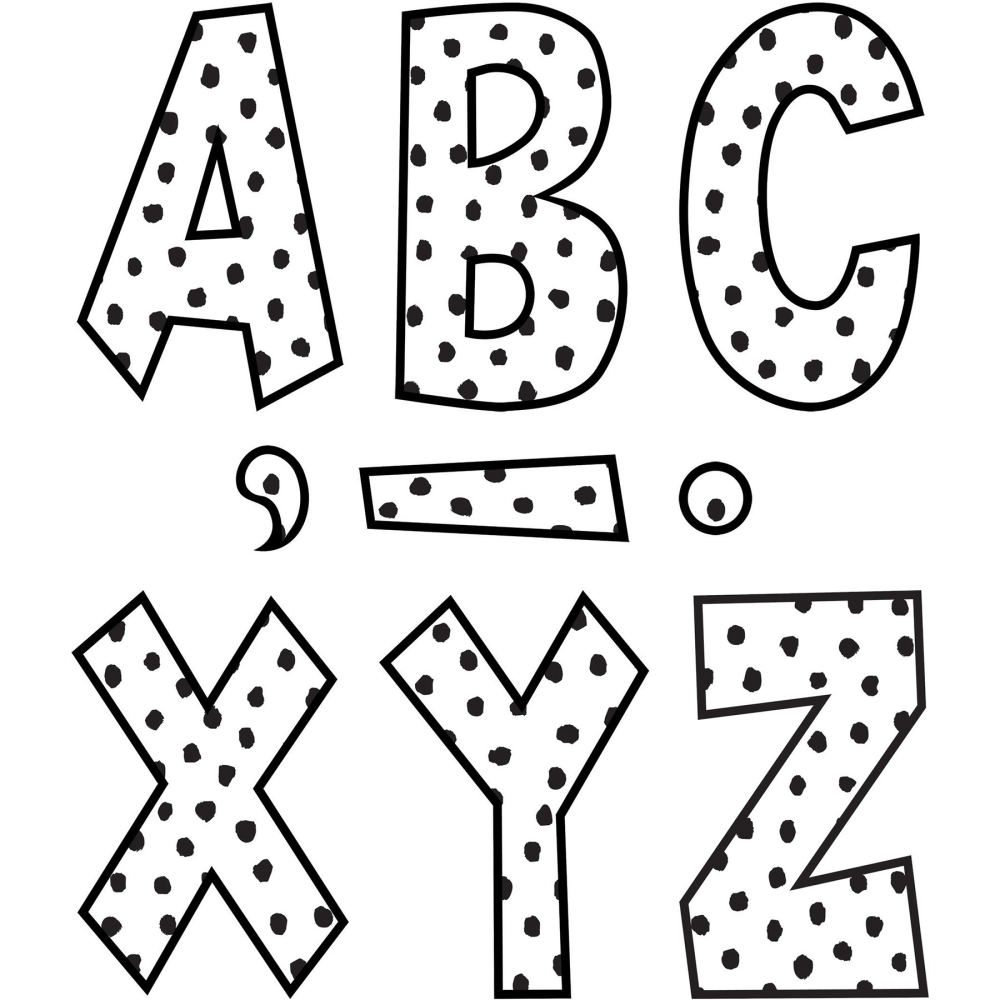 Teacher Created Resources 7in Letters, Black Painted Dots On White Fun Font, 120 Letters Per Pack, Set Of 3 Packs