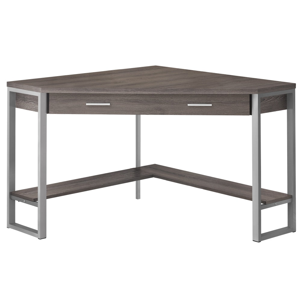 Monarch Specialties Jordan 42inW Corner Computer Desk, Dark Taupe/Silver