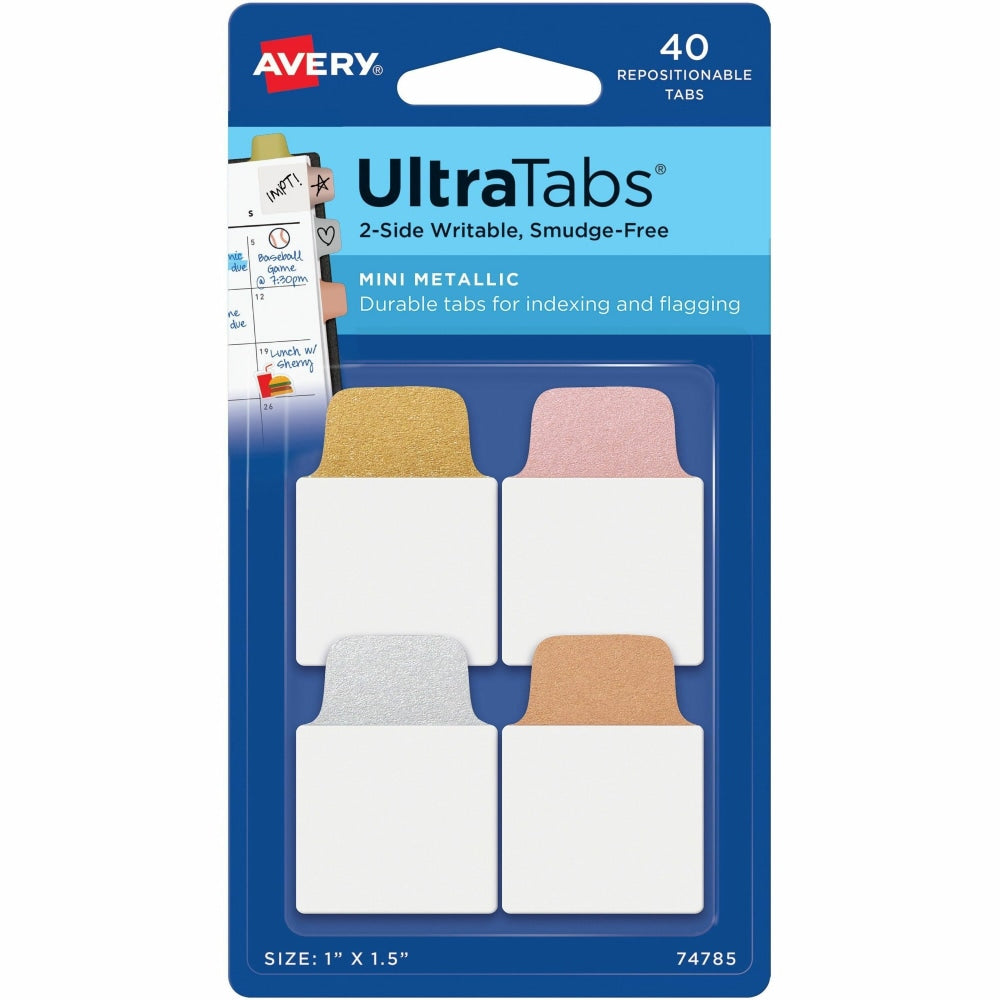 Avery Metallic Color Mini Ultra Tabs - Write-on Tab(s) - 1.50in Tab Height x 1in Tab Width - Gold, Silver, Rose Gold, Copper Tab(s) - 40 / Pack