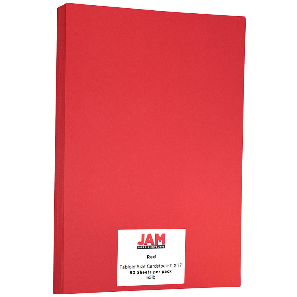 JAM Paper Card Stock, Re-Entry Red, Ledger (11in x 17in), 65 Lb, 30% Recycled, Pack Of 50