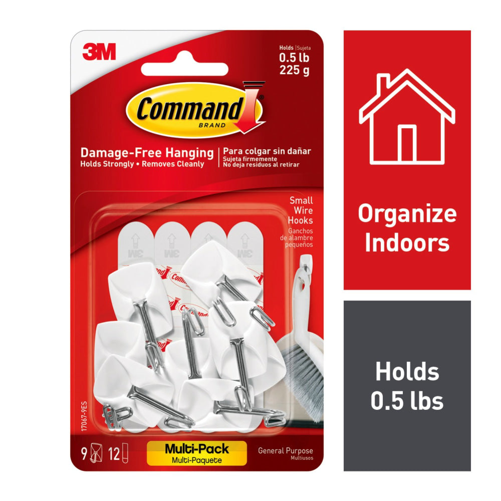 Command Small Wire Toggle Hooks, 9 Command Hooks, 12 Command Strips, Damage Free Organizing of Dorm Rooms, White