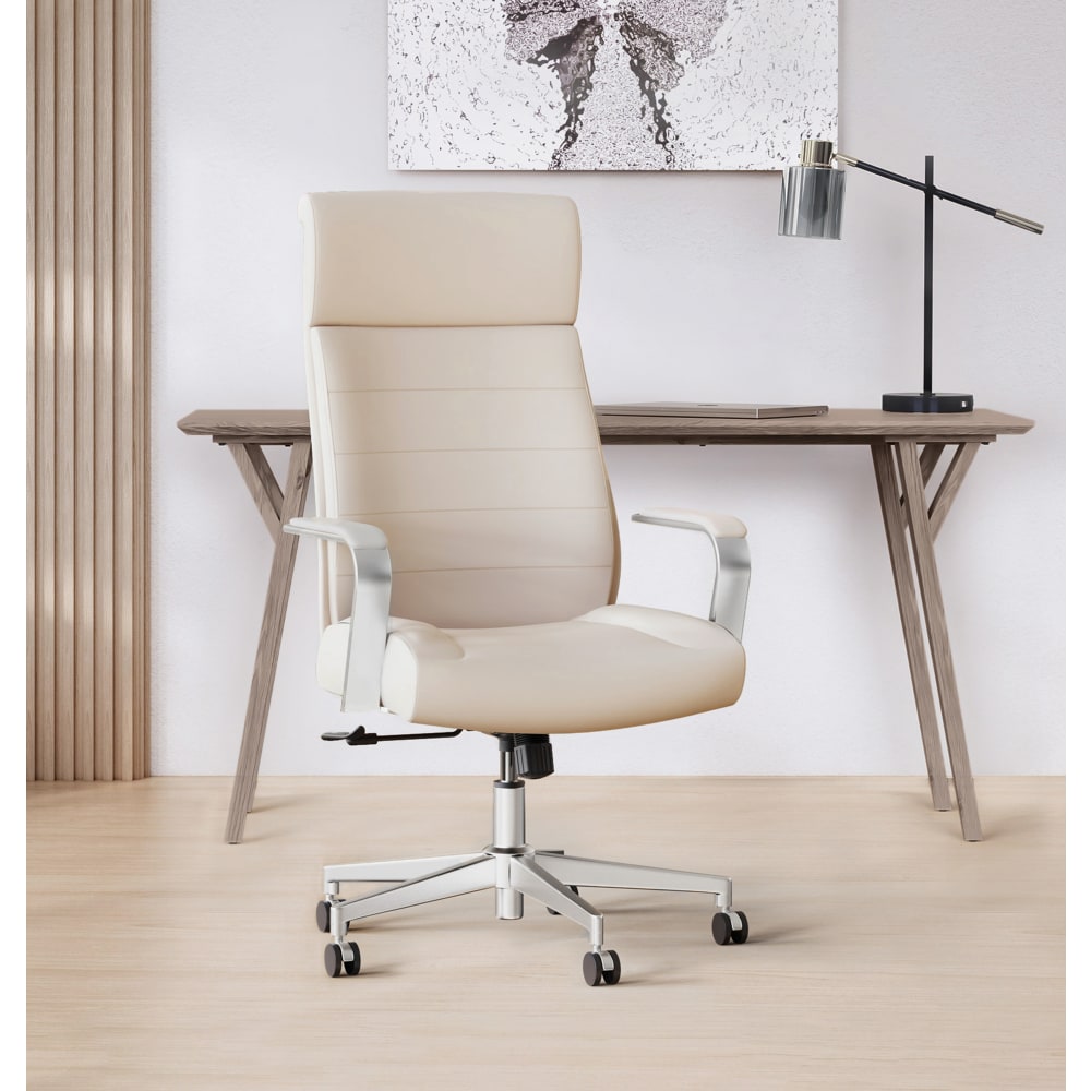 Realspace Modern Comfort Modee Vegan Leather High-Back Executive Office Chair, Sand/Chrome, BIFMA Compliant