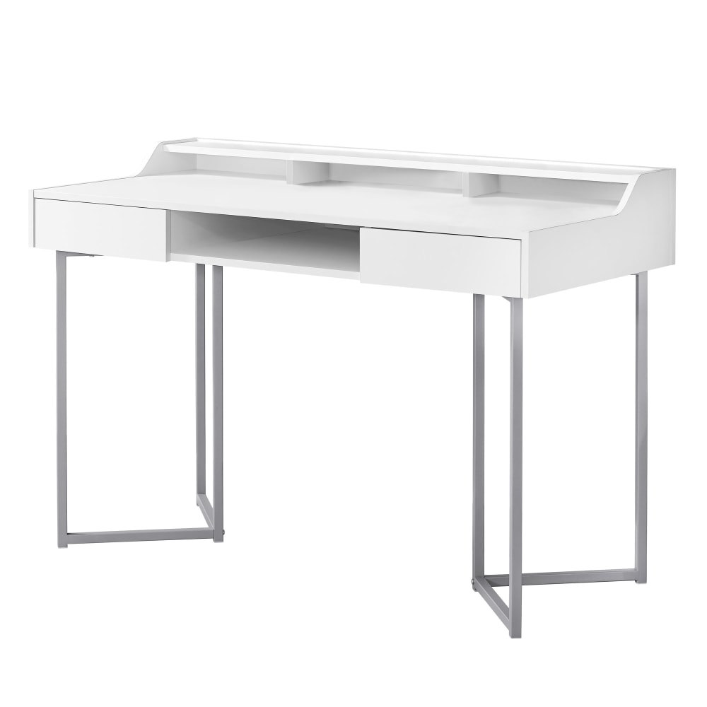 Monarch Specialties 48inW Computer Desk With Shelves, White/Silver