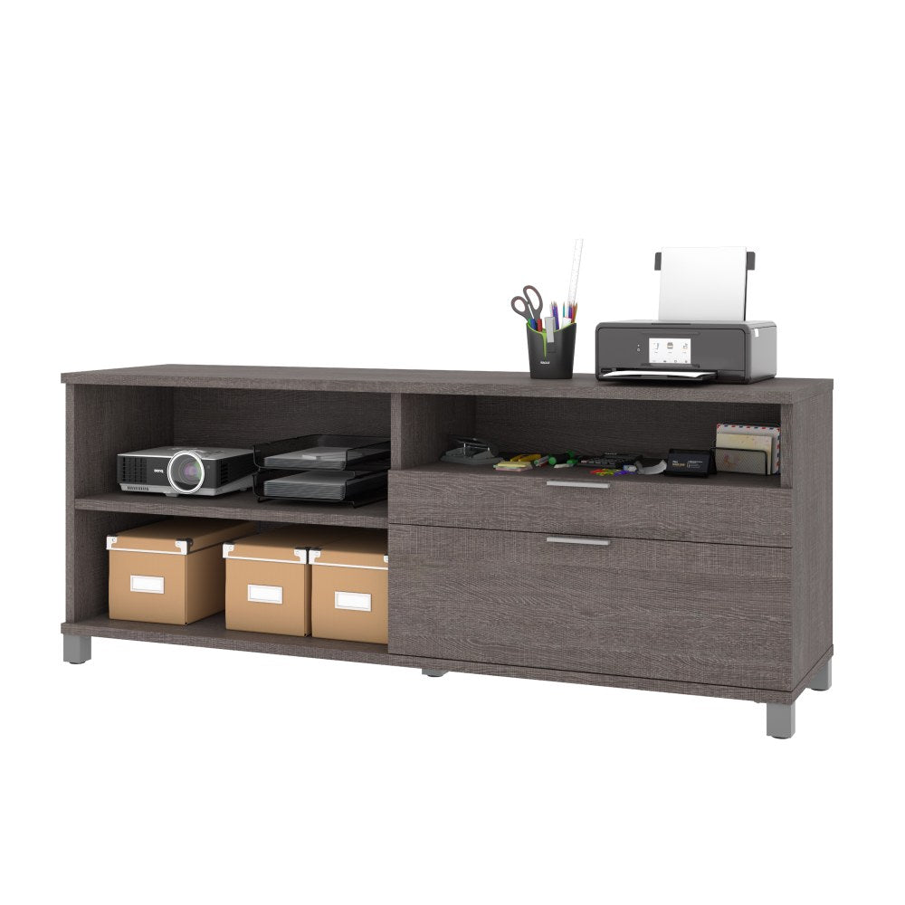 Bestar Pro-Linea 72inW Computer Desk Credenza With 2 Drawers, Bark Gray