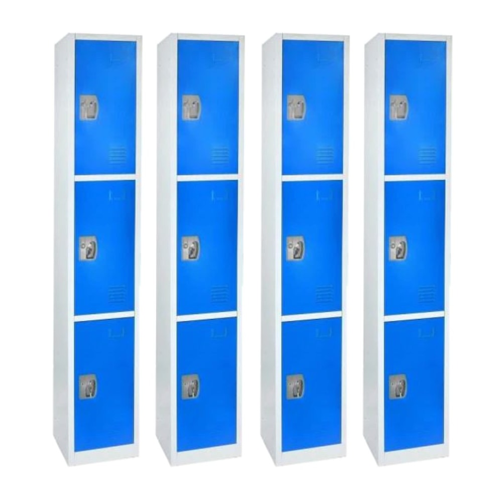 Alpine Large 3-Tier Steel Lockers, 72inH x 12inW x 12inD, Blue, Pack Of 4 Lockers