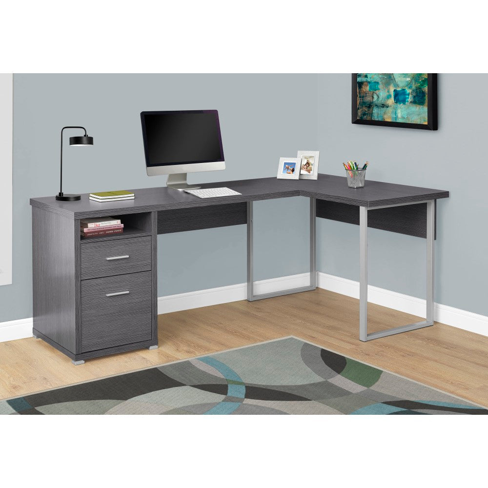 Monarch Specialties 79inW L-Shaped Corner Desk With 2 Drawers, Gray