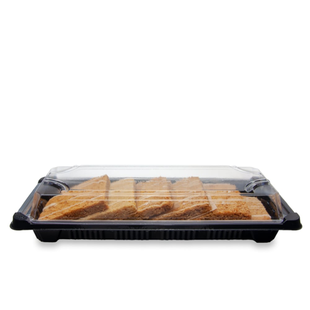 Stalk Market Compostable Food Trays, With Lids,9.25in x 4.125in x 1.75in, Clear lids and black bottoms, Pack of 400 Trays