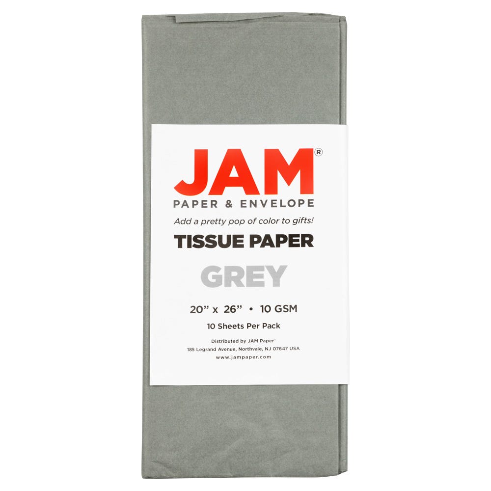 JAM Paper Tissue Paper, 26inH x 20inW x 1/8inD, Gray, Pack Of 10 Sheets