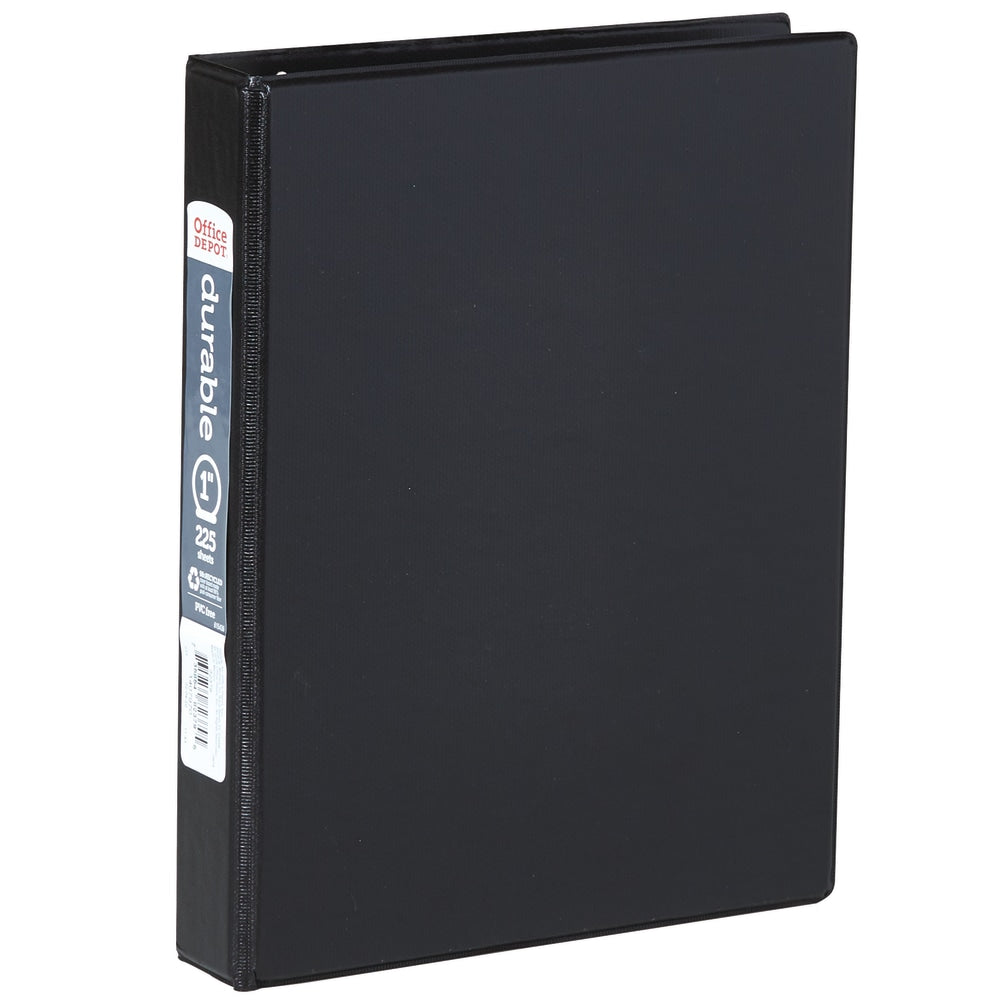 Office Depot Brand Durable Reference Memo Size 3-Ring Binder, 1in Round Rings, 49% Recycled, Black