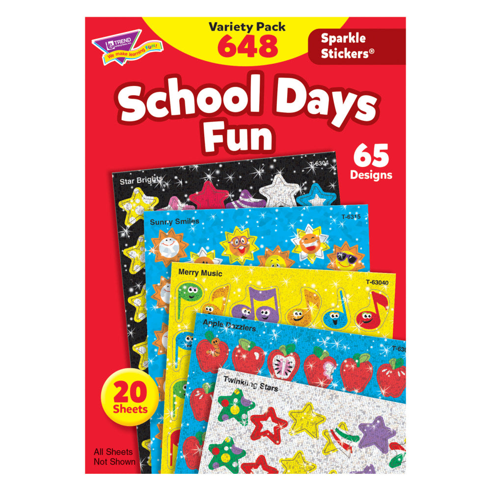 Trend Sparkle Stickers, School Days, 648 Stickers Per Pack, Set Of 2 Packs