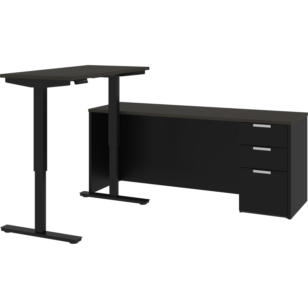 Bestar Pro-Concept Plus 72inW L-Shaped Standing Corner Desk With Pedestal, Deep Gray/Black