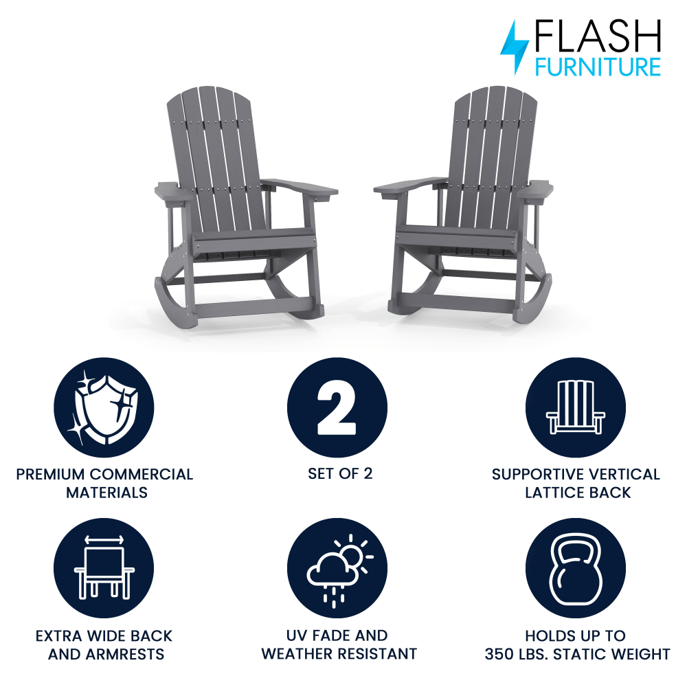 Flash Furniture Savannah All-Weather Adirondack Rocking Chairs, Light Gray, Set Of 2 Chairs