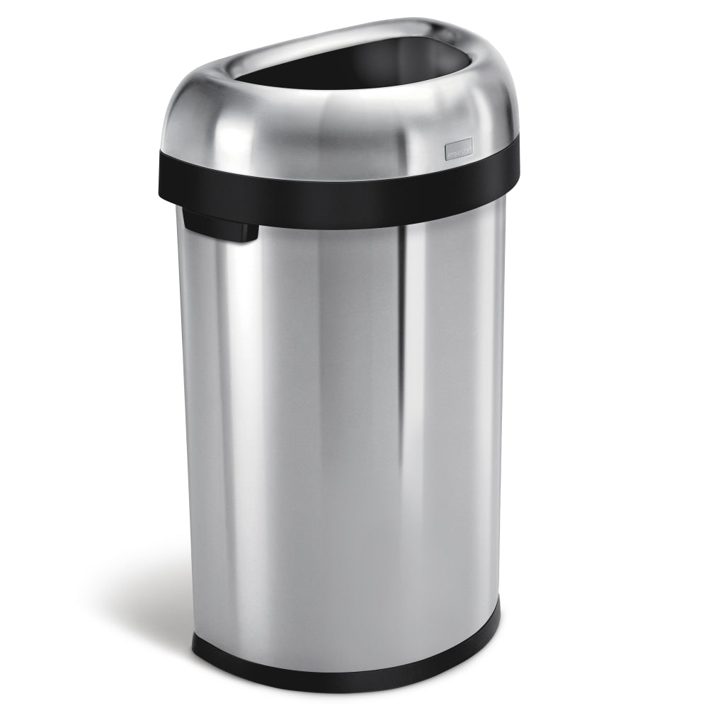 simplehuman Semi-Round Open-Top Commercial Stainless-Steel Trash Can, 16 Gallons, 29-9/10inH x  18-1/2inW x 13-1/10inD, Brushed Stainless Steel