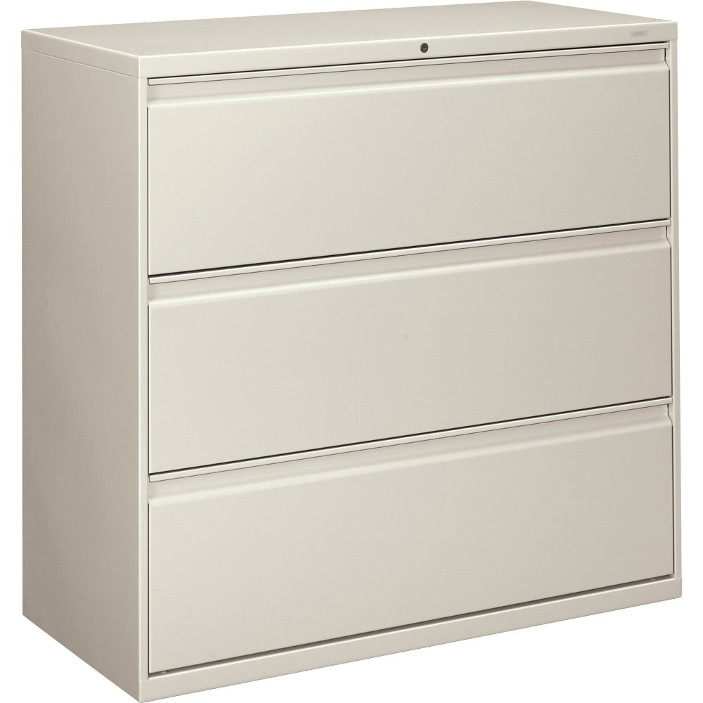 HON 800 42inW x 19-1/4inD Lateral 3-Drawer File Cabinet With Lock, Light Gray