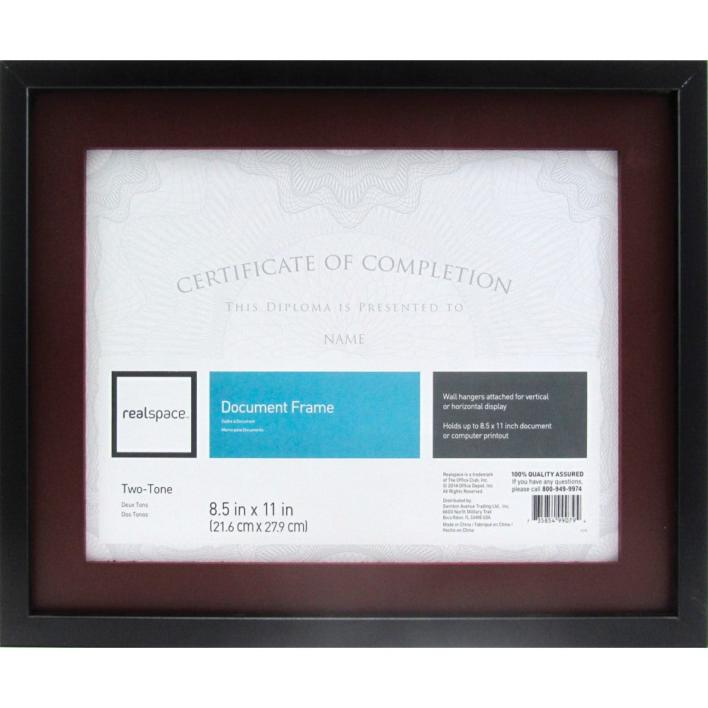 Realspace Photo/Document Frame, Gallery, 11in x 14in With Mat, Black/Brown