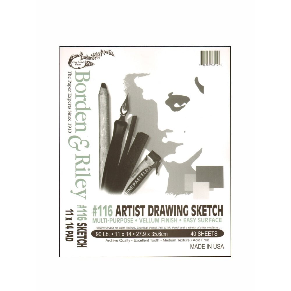 Borden & Riley #116 Artist Drawing/Sketch Vellum Pads, 11in x 14in, 40 Sheets Per Pad, Pack Of 2 Pads