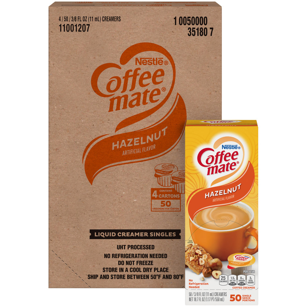 Nestle Coffee-mate Liquid Creamer, Hazelnut Flavor, 50 Oz Single Serve x 200