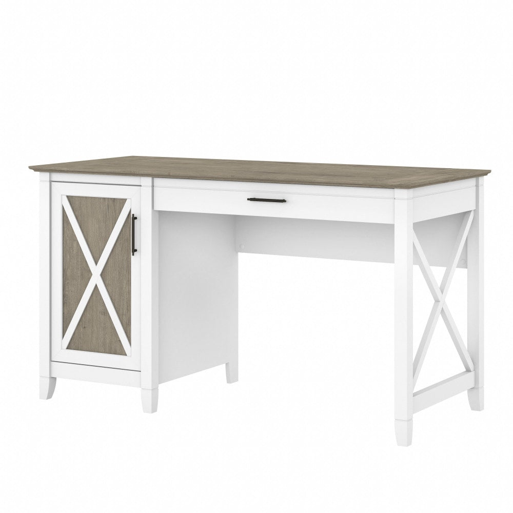 Bush Furniture Key West 54inW Computer Desk With Keyboard Tray And Storage, Shiplap Gray/Pure White, Standard Delivery