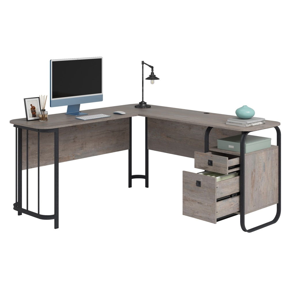 Sauder Station House 60inW L-Shaped Home Office Computer Desk, Weathered Wood