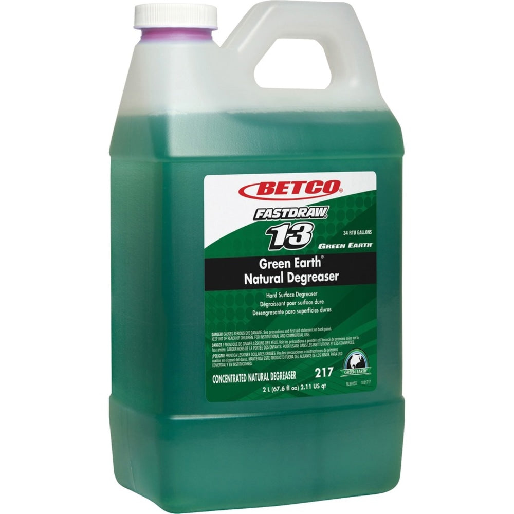 Betco Green Earth Natural Degreaser - FASTDRAW 13 - Concentrate - 67.6 fl oz (2.1 quart) - 4 / Carton - Bio-based, Phosphate-free, Spill Proof - Dark Green