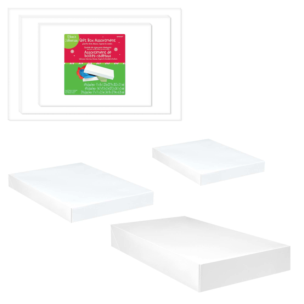 Amscan Christmas Gift Boxes, Assorted Sizes, White, Pack Of 30 Boxes