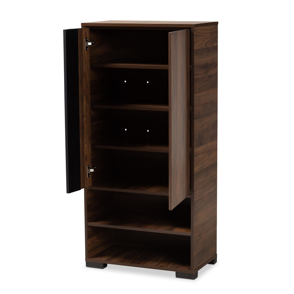 Baxton Studio Raina 24inW 2-Door Shoe Storage Cabinet, Walnut Brown/Black