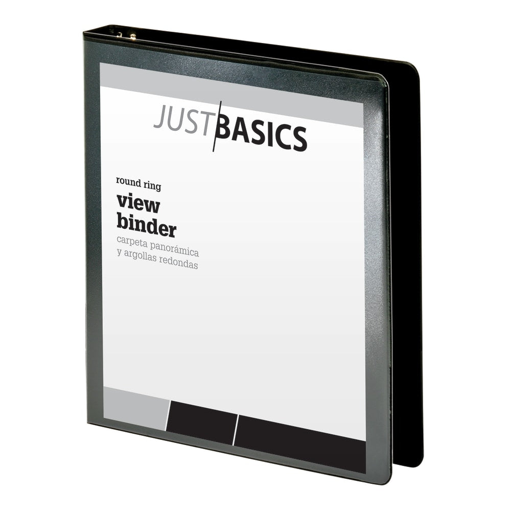 Just Basics Basic View 3-Ring Binder, 1in Round Rings, Black