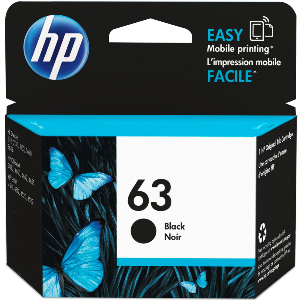 HP 63 Black Ink Cartridge, F6U62AN