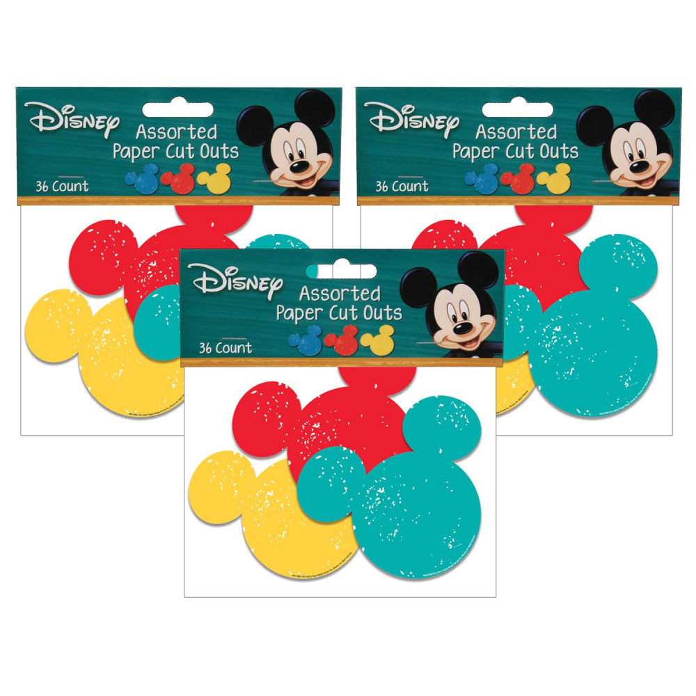 Eureka School Paper Cut Outs, 5in, Mickey Mouse, 36 Cut Outs Per Pack, Set Of 3 Packs