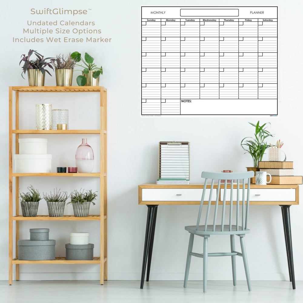 SwiftGlimpse Monthly Wall Planner, 48in x 65in, Black/White, Undated