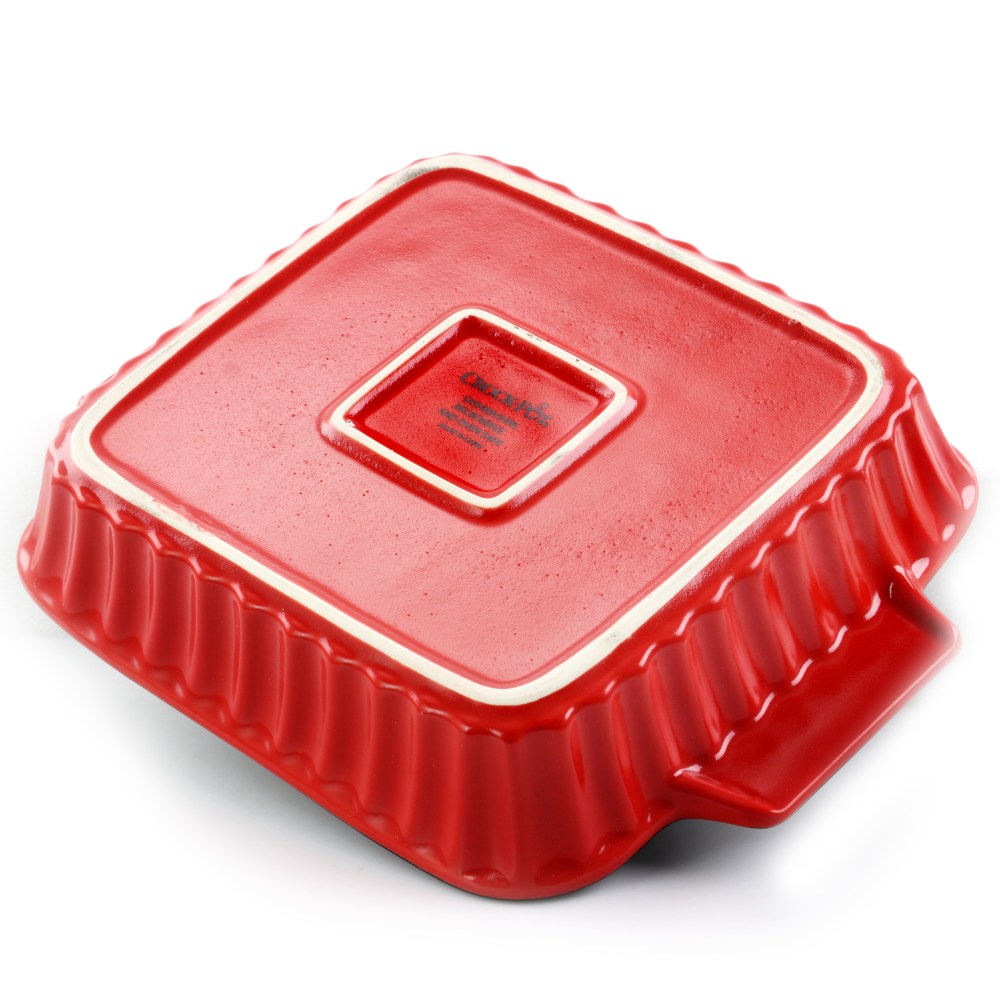 Crock-Pot Denhoff Non-Stick Ribbed Casserole Dish, 8in, Red