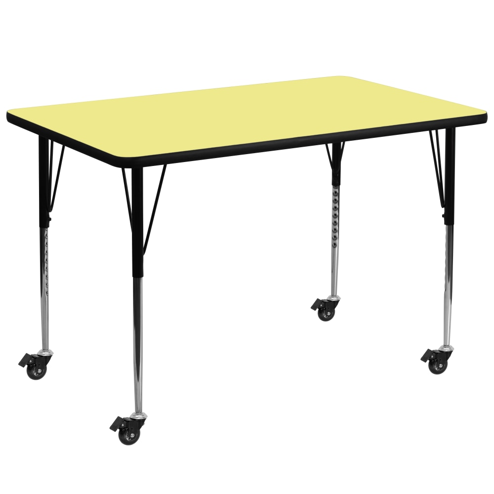 Flash Furniture Mobile 72inW Rectangular Thermal Laminate Activity Table With Standard Height-Adjustable Legs, Yellow