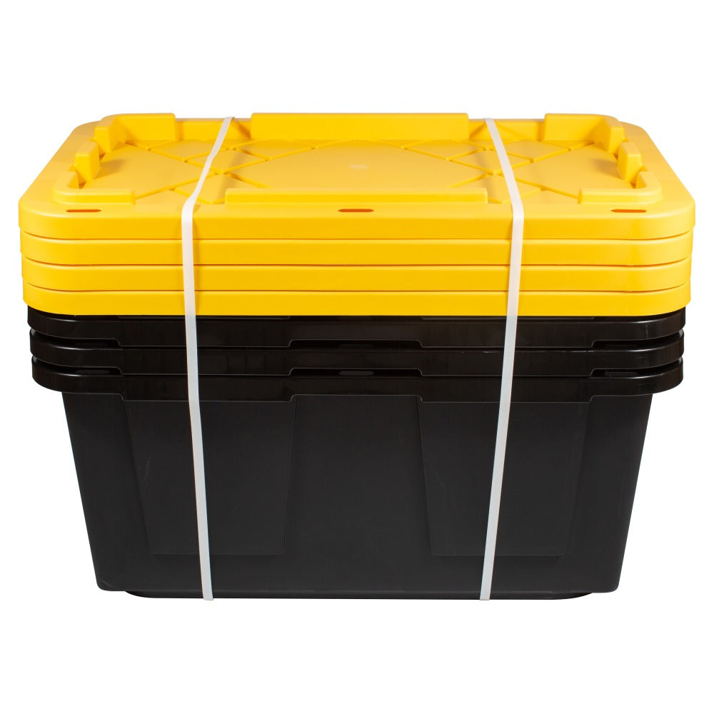 Office Depot Brand by Greenmade Professional Storage Totes, 23-Gallon, Black/Yellow, Pack Of 4 Totes