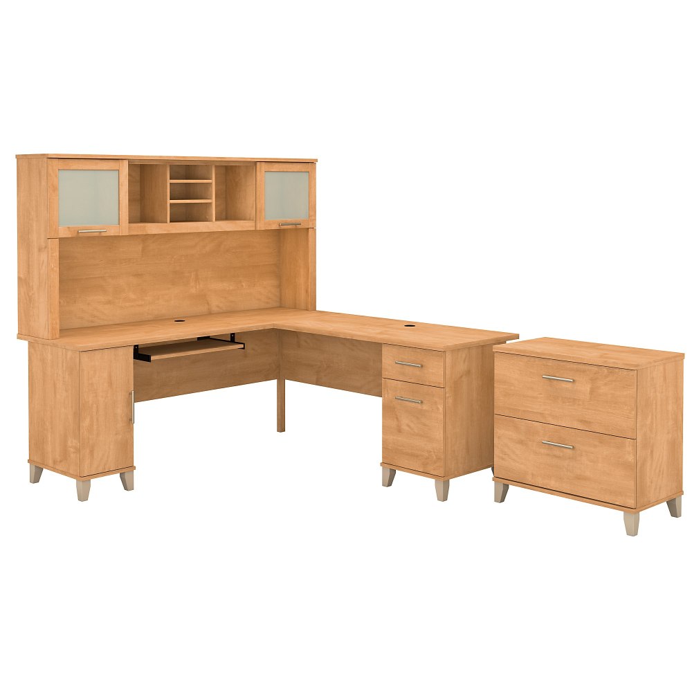 Bush Furniture Somerset L Shaped Desk With Hutch And Lateral File Cabinet, 72inW, Maple Cross, Standard Delivery