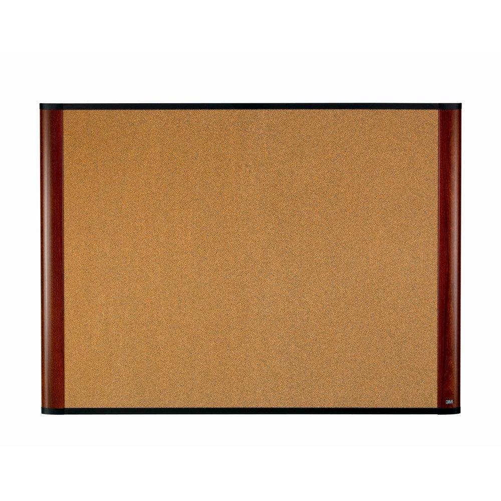 3M Cork Bulletin Board, 48in x 36in, Aluminum Frame With Mahogany Finish