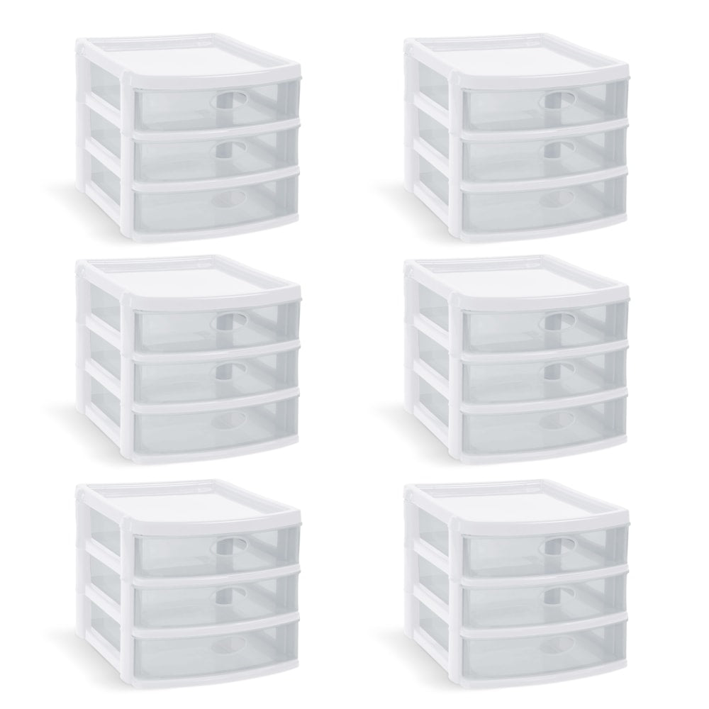 Inval 3-Drawer Desk Organizers, 6-3/10inH x 6.9inW x 8.11inD, White/Clear, Pack Of 6