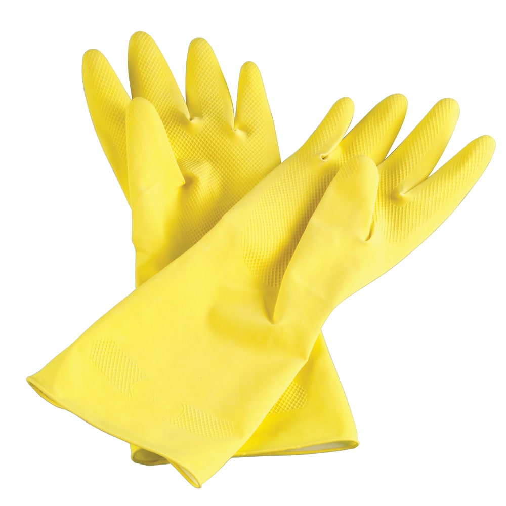 Tradex International Flock-Lined Latex General Purpose Gloves, Small, Yellow, 24 Per Pack, Case Of 12 Packs