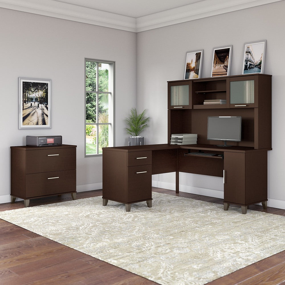 Bush Furniture Somerset L Shaped Desk With Hutch And Lateral File Cabinet, 60inW, Mocha Cherry, Standard Delivery