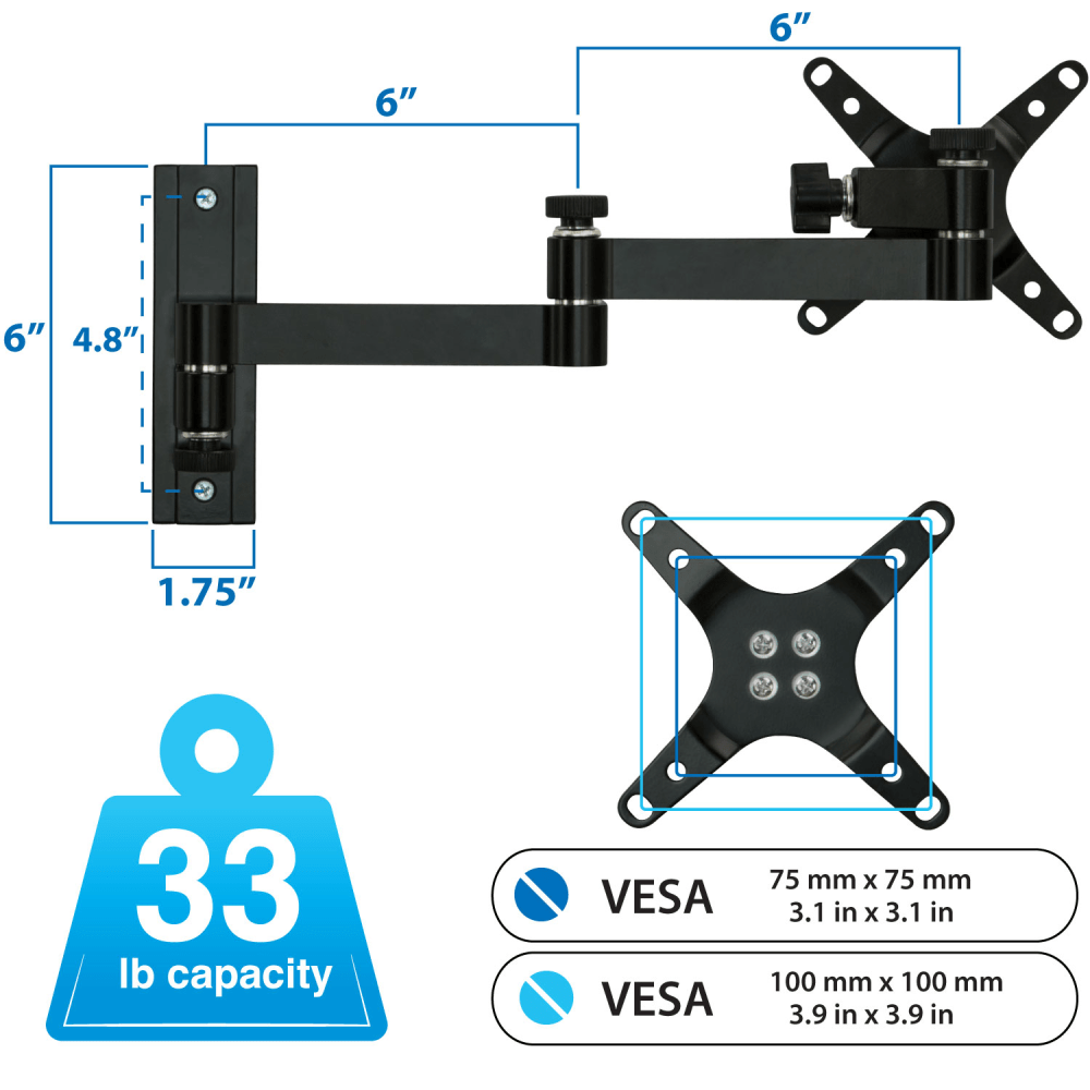 Mount-It! MI-404 Full Motion TV/Monitor Wall Mount, Black