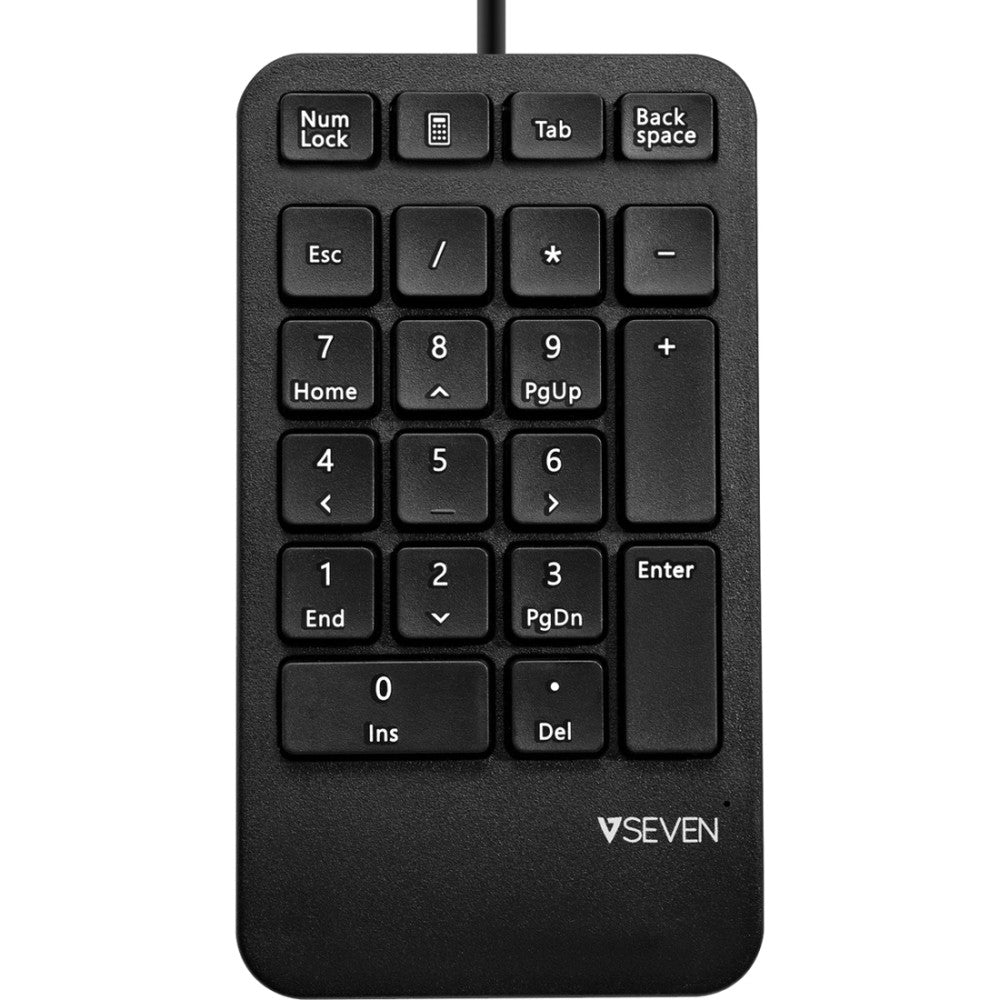 V7 Professional USB Keypad - Cable Connectivity - USB Interface - 21 Key Calculator, Esc Hot Key(s) - Windows - Black