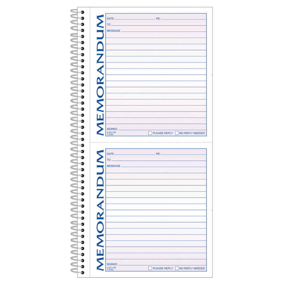 Adams 2-Part Spiral Memo Book, 5 1/4in x 11in, Book Of 100 Sets